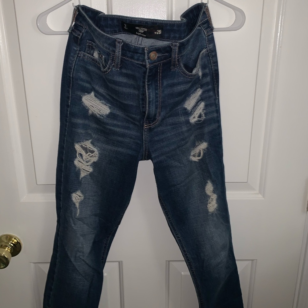 Hollister crop high waist destroyed jeans